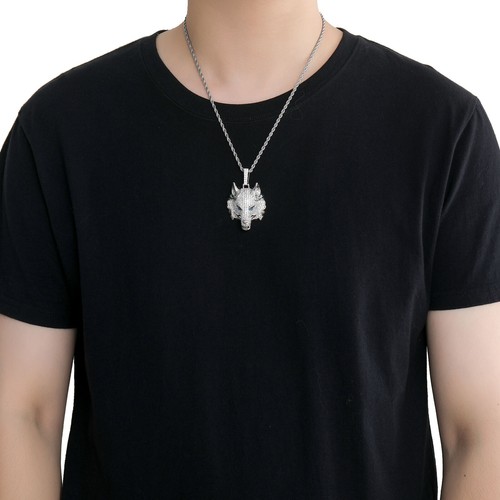 Hip Hop Jewelry Creative Wolf Head Pendant Necklace Gold Filled CZ Zircon Bling - Picture 2 of 11