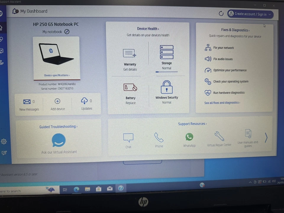 HP Laptop Windows 10 250 G5 i5 NoteBook 15.6” 256GB 8GB Ram Needs new Battery - Image 2 of 4