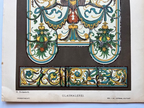 German Renaissance Stained Glass antique chromolithograph 1889 Dolmetsch - Picture 3 of 7