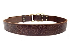 Nyovee Brown Leather Embossed Floral Waist Belt. Ring Buckle. Small 32