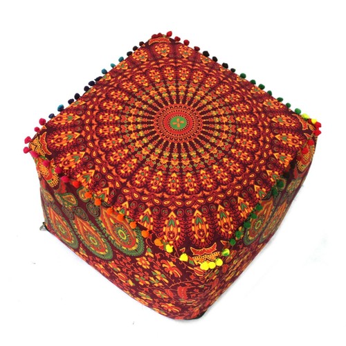 Ottoman Indian Mandala Pouf Cover Cotton Floor Cushion Cover Large Square Case - Picture 4 of 6