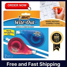 BIC Wite-Out Brand EZ Correct Correction Tape, 39.3 Feet, 2-Count Pack of White.