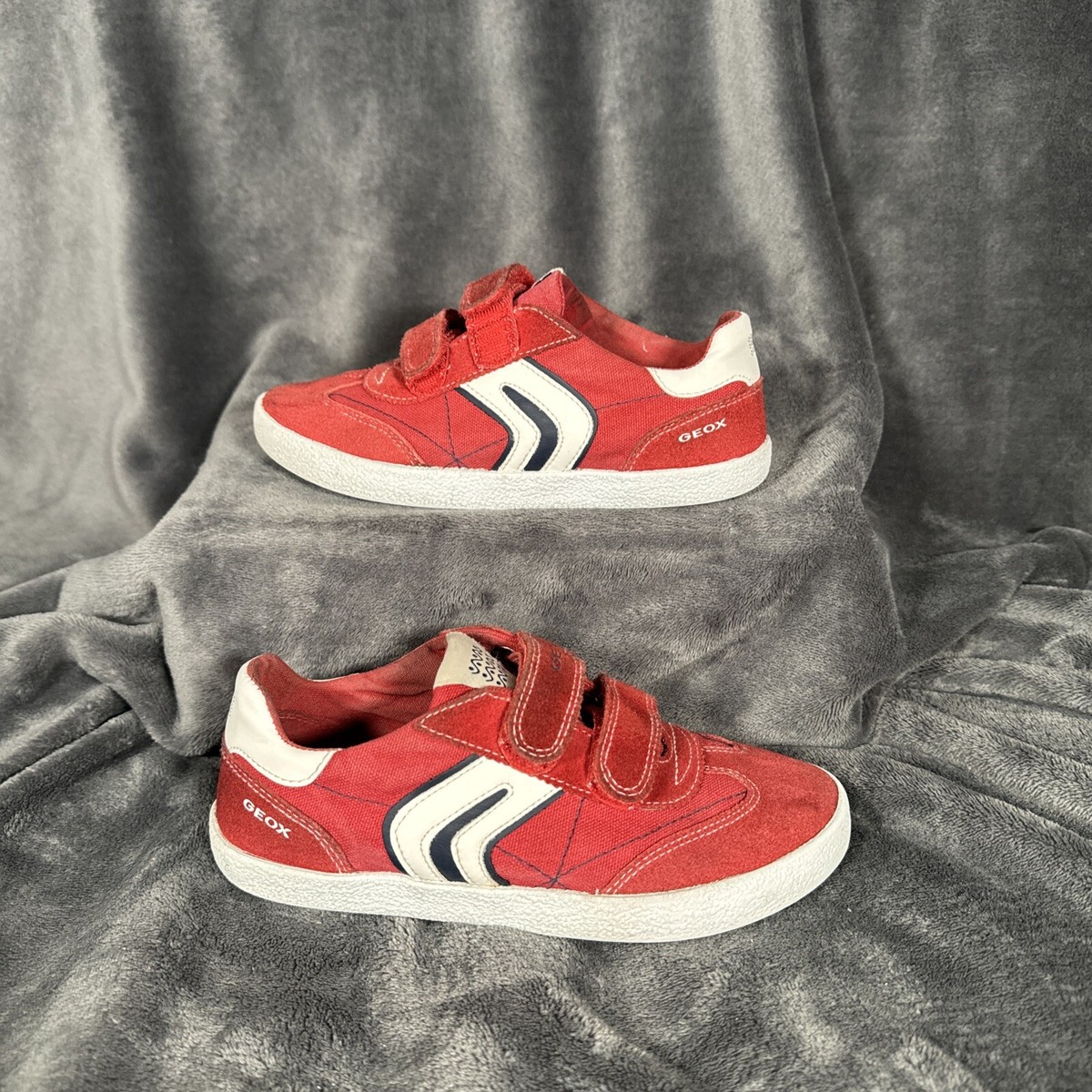 Geox Kids Kiwi Suede And Canvas Red Sneakers Size