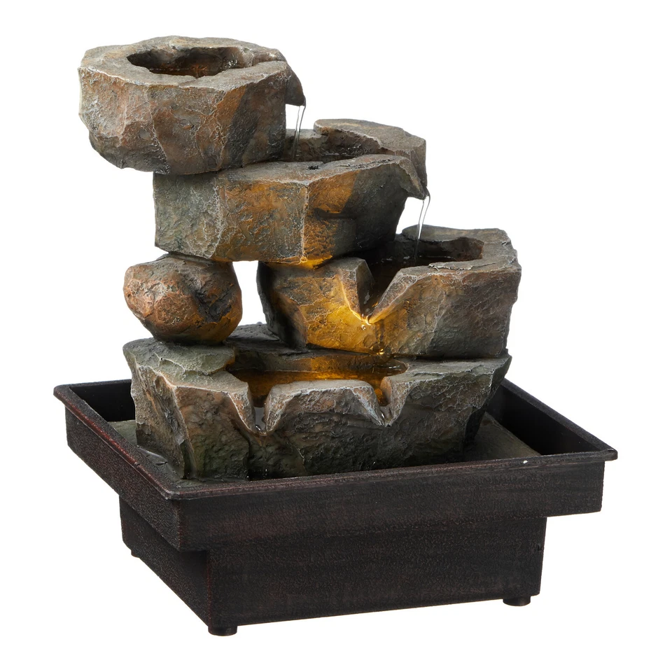Zimmerbrunnen Feng Shui LED Licht 23cm Tischbrunnen Wasserspiel Luftbefeuchter - Bild 1 von 1