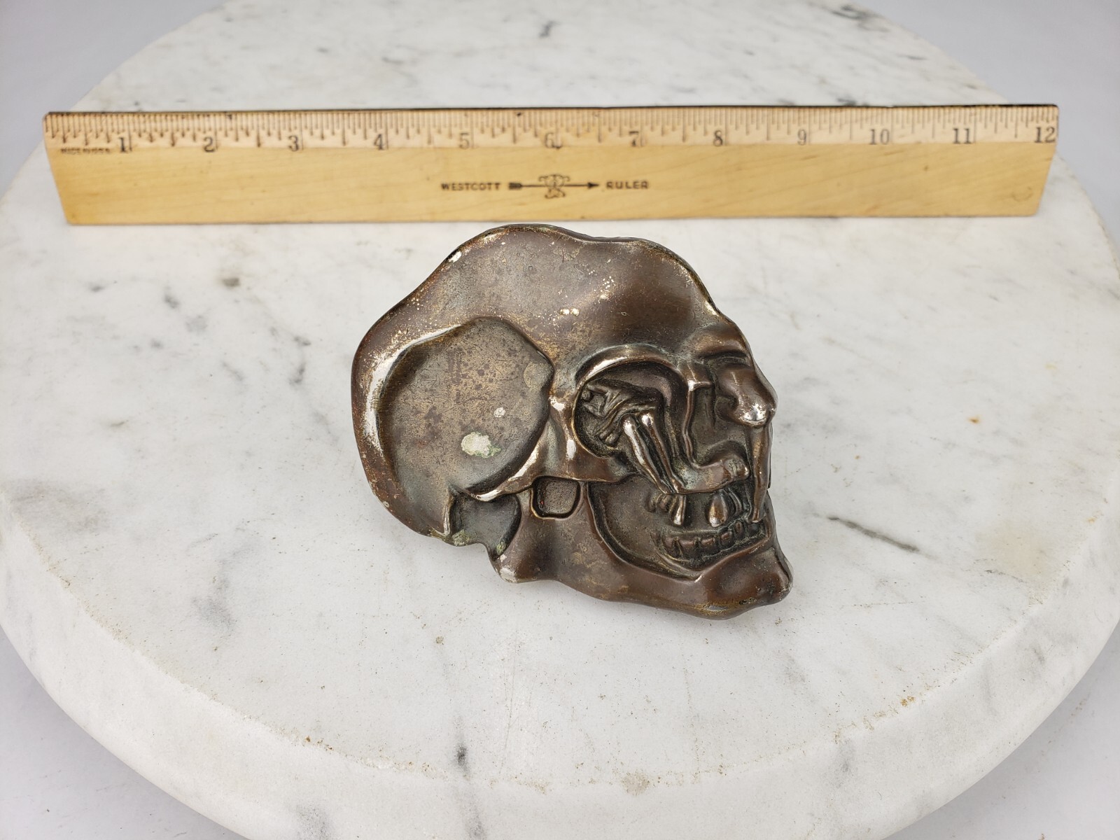 Vintage Solid Brass Skull Belt Buckle Hong Kong Lad… Gem