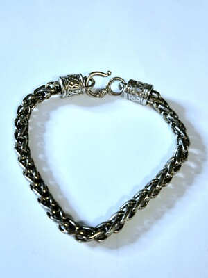 Vintage 925 Schwarz Silber Drachenknochen Geflochten Armband (#198)