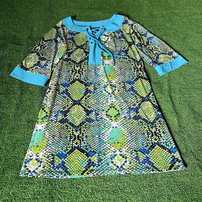 Curations USA 3/4 Sleeve Snake-print 60s Retro Style Green Midi Dress Size M