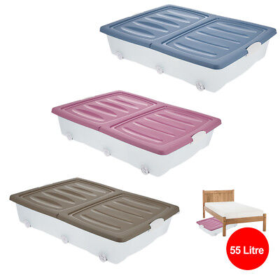 Large Under Bed Plastic Storage Drawer Container Box Wheeled Toys Clothes Shoes Large Under Bed Plastic Storage Drawer, Under Bed Storage Wheels Plastic