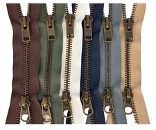 YKK #10 Antique Two-Way Separating Parker Zipper Metal Dual Heavy Duty 5"-36"