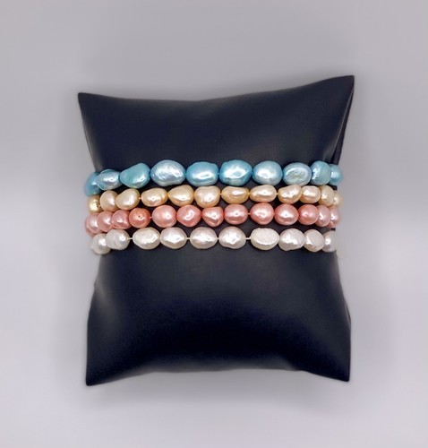 Multicolor Set of 4 Freshwater Pearl Bracelets 2.5 in Elastic