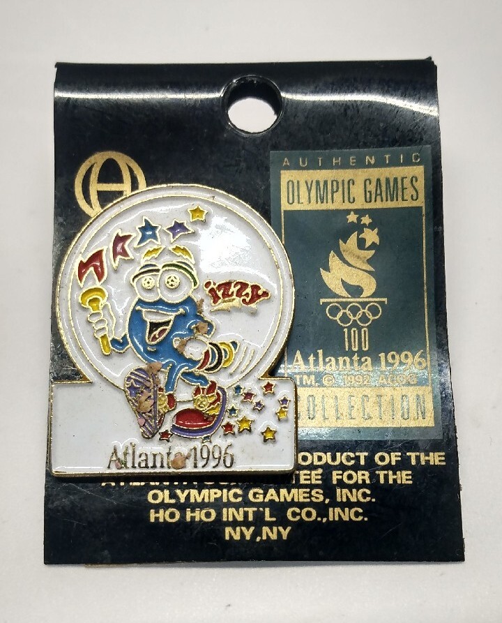 1996 Atlanta Olympics Pin Izzy Holding Torch Stars Sign New