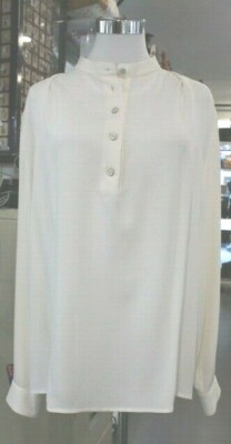 Giorgio Armani 100% Pure Silk Cream Blouse Shirt Long Sleeves Top Sz IT46-Auth