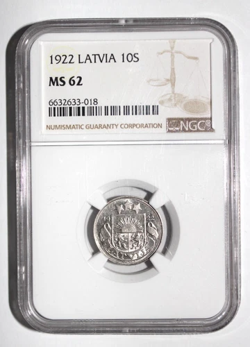 1924 Latvia   ONE Lats  NGC ,  MS 61 silver