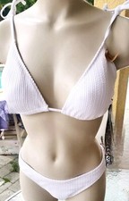 victorias secret PINK L White Bikini Set Hipster Crinkle Wireless Swim String