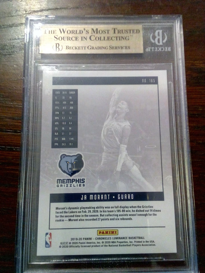 2019-20 Panini Chronicles Ja Morant #165 Luminance RC BGS 9.5 GEM MINT - Photo 2/2