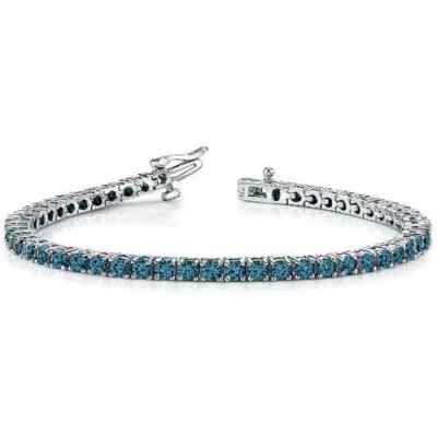 Lab Create Blue Sapphire Tennis 7'' Bracelet Eternity Style Sterling Silver 925