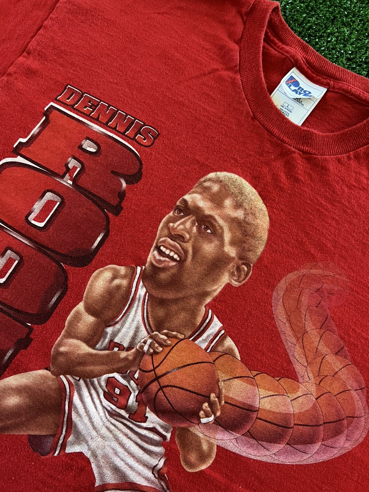 90s Chicago Bulls Dennis Rodman Caricature Cartoon NBA Vintage T-Shirt Mens  L