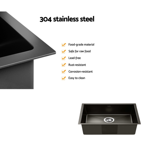 Cefito 450x300mm Stainless Steel Sink Single Wash Basin Bowl Utility Mount Black - Picture 7 of 13