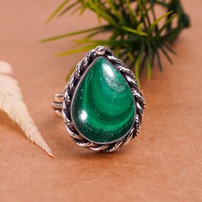 Natural Green Malachite Gemstone 925 Sterling Silver Ring Handmade Jewelry Gift.