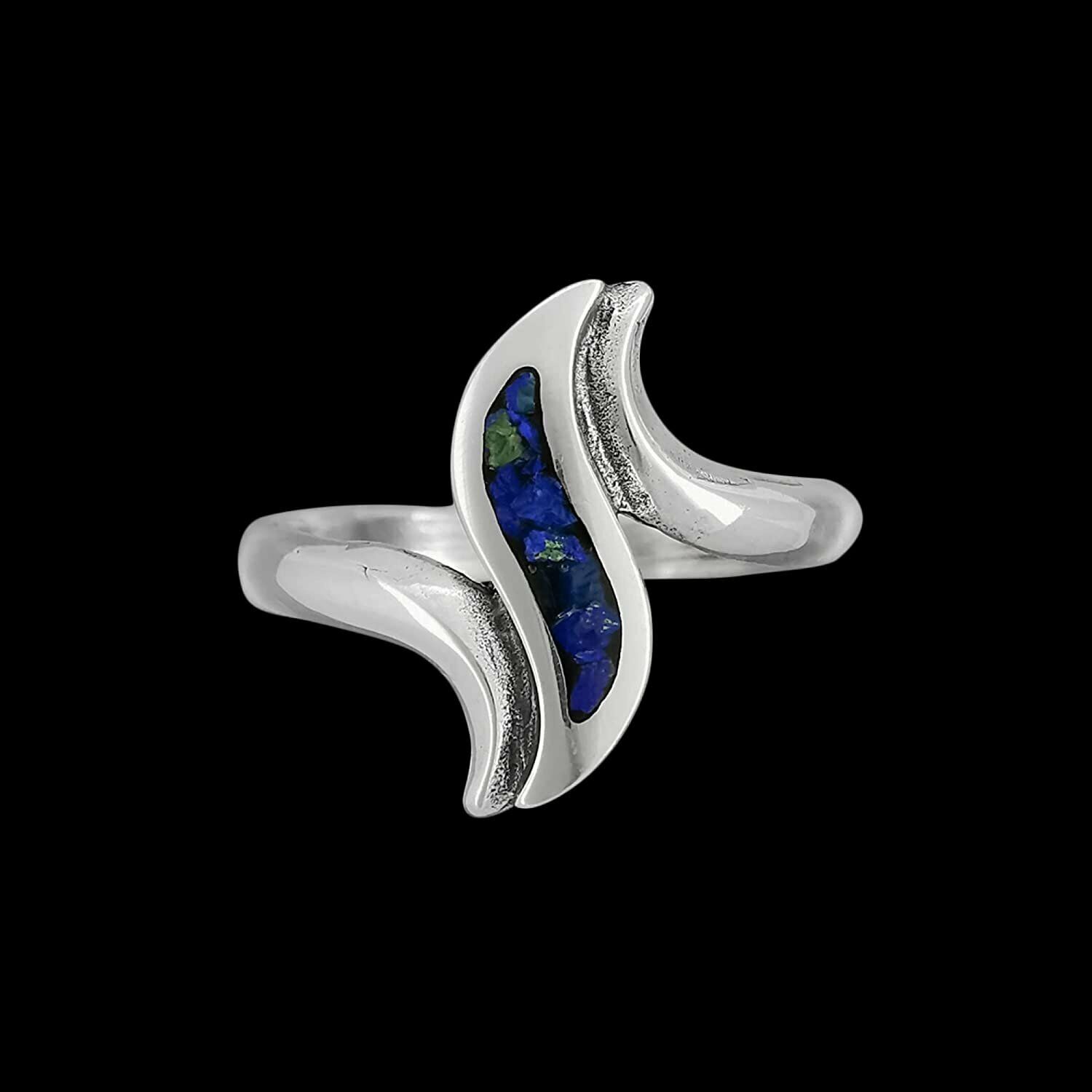 Size 7-925 Ranking TOP2 Popular overseas Sterling Silver Wavy Wispy Chip Ring Azurite Unique