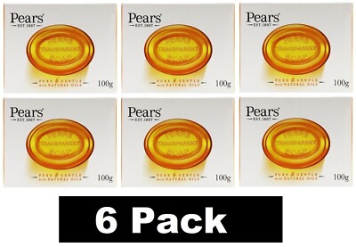 6 x PEARS 100g TRANSPARENT SOAP BAR PURE & GENTLE WITH NATURAL OILS BRAND NEW