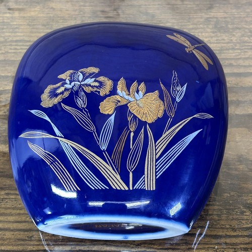 Vintage kobaltblaue kleine Vase Made in Japan Blumen Libelle Goldrand Keramik - Bild 9 von 24