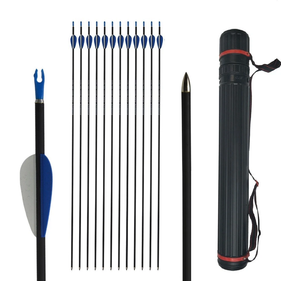 AMEYXGS 32 Zoll Carbonpfeile SP1200 ID4,2mm Jagdpfeile Köcher Recurvebogen Bogenschießen
