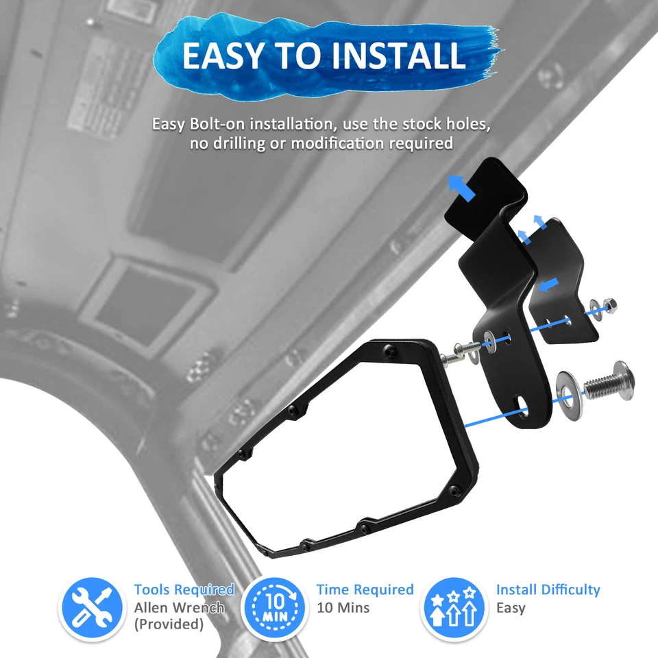 Espejo retrovisor central todoterreno para Polaris Ranger 570 900 1000 XP 2013-2025 Foto 4 de 4