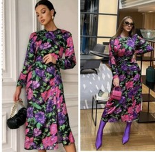Zara Floral Satin Long/Maxi Dress Sold Out Size:XS 6/8 Bnwt Sold Out