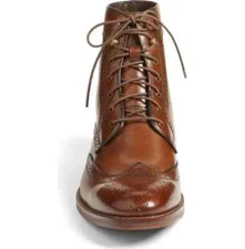 Men Brown Wingtip Brogue Lace Up Boots, Ankle Leather Boot, Men’s Boots