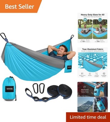 Portable Hammock Set - Sky Blue & Grey, Perfect for Hiking & Relaxation