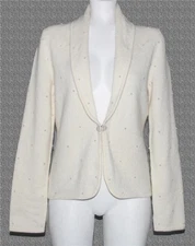Jones New York Angora Blend Pearl Beads Long Lapels Cardigan Sweater Wm's M