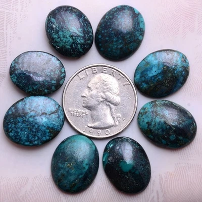 Antike Erde ~ 8 Stück Natürlich Hubei Türkis 17mm-19mm Oval Cabochon Edelsteine - Bild 1 von 4