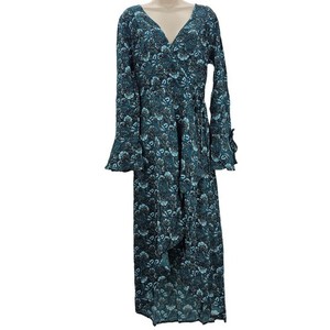 fitted lace wedding dress Band of The Free Black Floral Hi-Lo Wrap Maxi Dress Long Sleeve Xsp