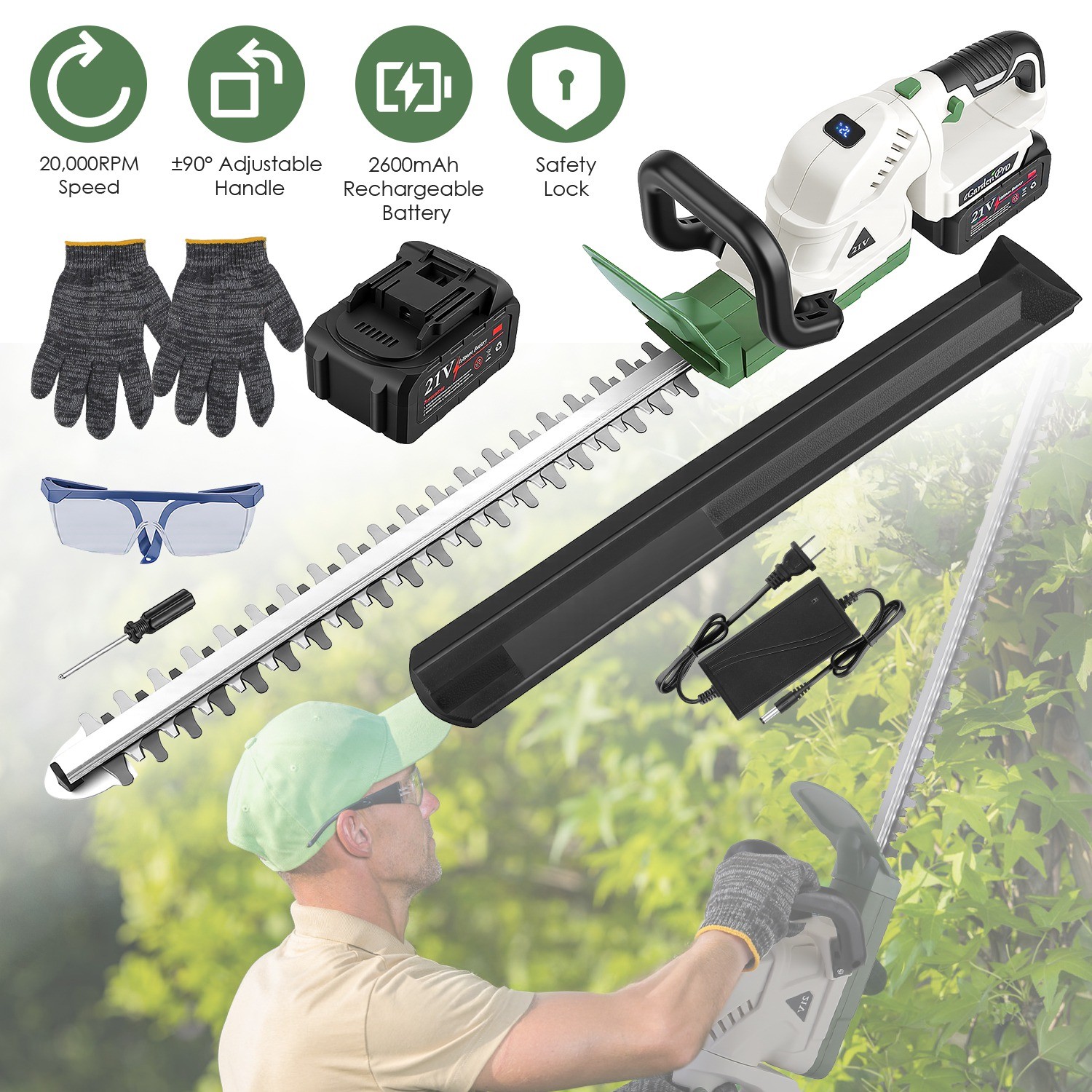 21v W/ Dual-action Blades &safety Lock For Bush