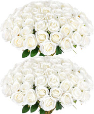 120 Pcs White Velvet Silk Roses for Weddings, Bouquets, and Home Decor