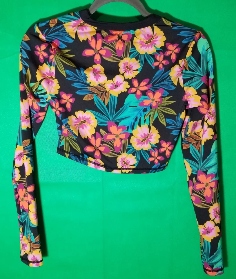 Camisa de Natación Hurley UPF 50 Mujer Pequeña Negra Floral Natación Playa Surf Hawaii Foto 2 de 4