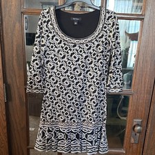 White House Black Market Geometric Chain Link Embellished Drop Waist Dress S