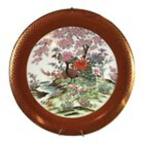 4624 - 10.5" Large Floral Japanese Plate With Repaired Chip And Plate Hanger |2-