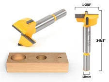 1-3/8" Diameter Carbide Forstner Drill Bit - 10mm Shank - Yonico 43040C