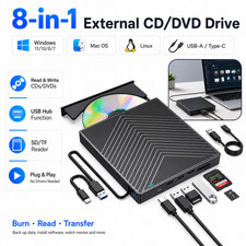 External CD DVD Drive USB 3.0 Writer Burner Player For Laptop PC Windows 11/10