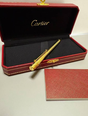 筆記具 CARTIER Gold Ballpen Vintage Cartier Must Gold Plated Ballpoint Pen Vintage Collectors New Box