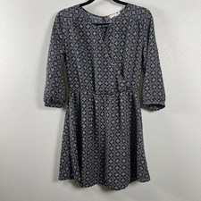 Lush Navy Geometric Medallion Surplice V-Neck Dress 3/4 Sleeve Small DR93607-001