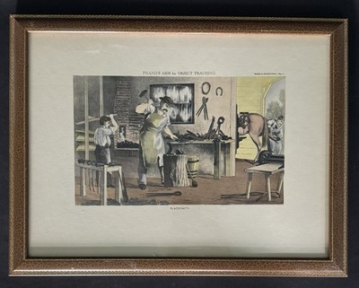 Louis Prang s Aid For Object Teaching Plate 4 BLACKSMITH Framed Print 17.5 