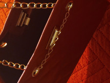 Red Quilted Shoulder Bag Gold Chain Strap Clasp Rectangle Women