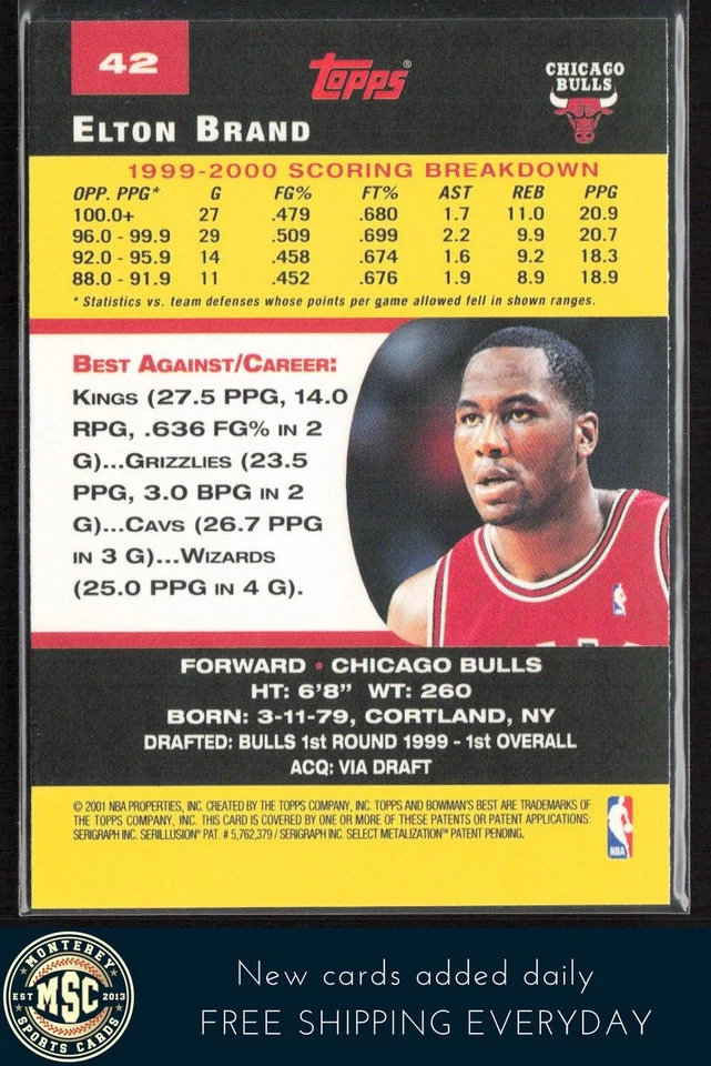 Elton Brand 2000-01 Bowman's Best #42 Chicago Bulls - Image 2 of 2
