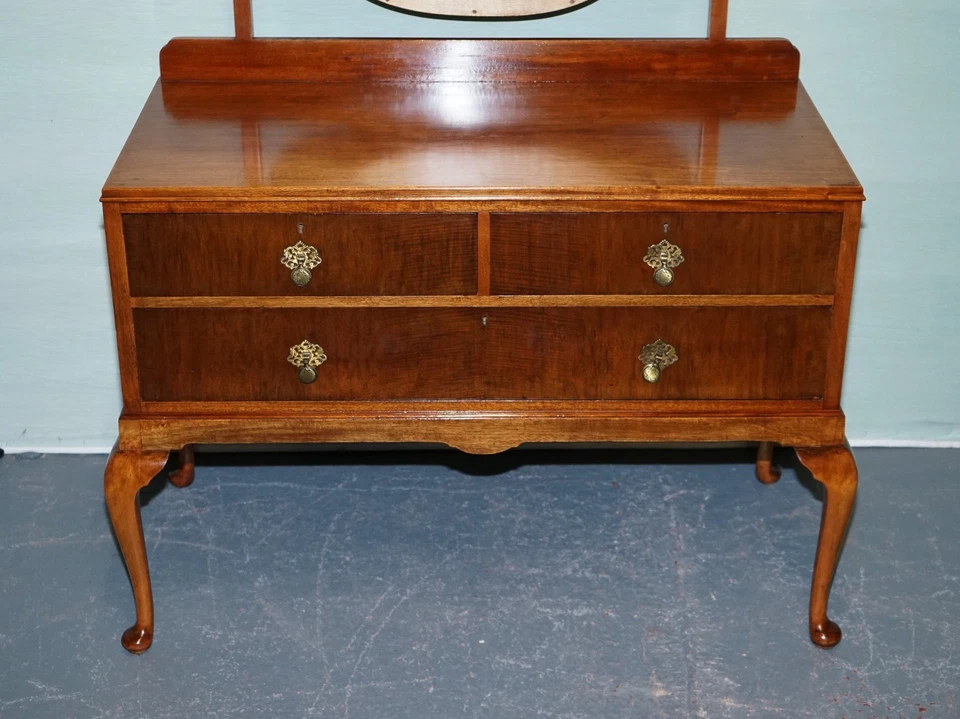 1930's ART DECO WALNUT DRESSING TABLE QUEEN ANNE STYLE DESK - Image 3 of 4