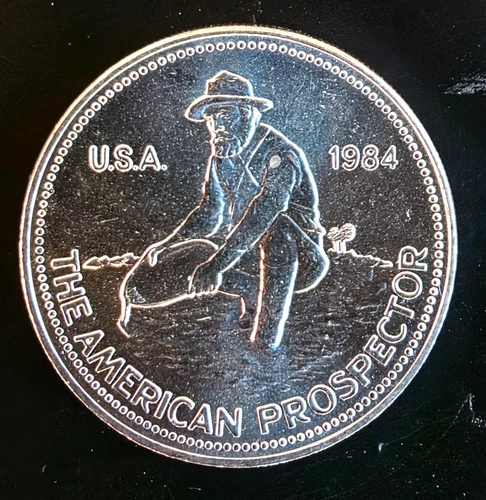 1984 Engelhard Prospector Big E World Miner Rare Bullion-0.999 Silver 1 Oz Coin