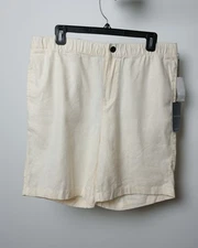Saks Fifth Avenue Elastic Shorts Mens M Cream Performance Linen Blend NWT