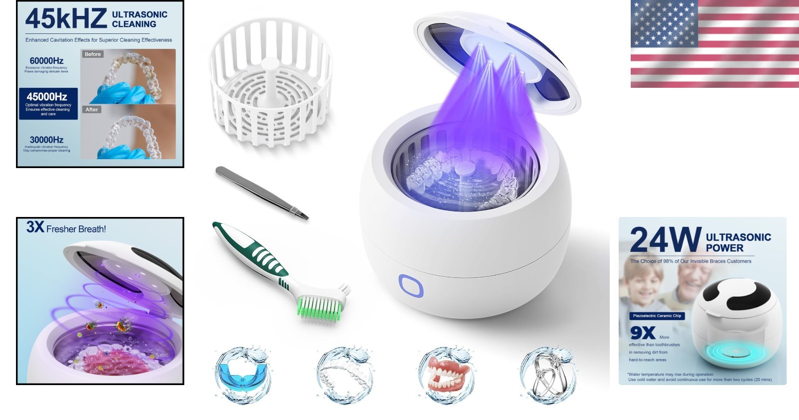 Ultrasonic Retainer Cleaner Machine – 45kHz Retainer Cleaner for Night Guards...